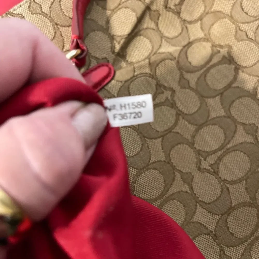 Coach Red and Tan Shoulder Bag with Signature Monogram